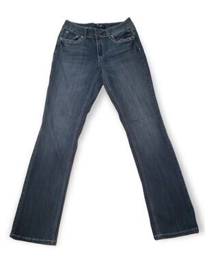 Earl Jean Barely Boot Denim Blue Jeans Floral Embellishment Back Pockets Size 8